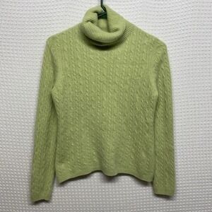Griffen Lime Green Cable Knit TurtleNeck Sweater Women XL China 100% Cashmere